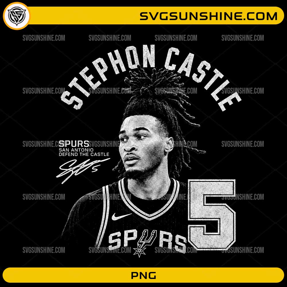 Stephon Castle Spurs PNG featuring a vintage basketball player portrait and San Antonio sports design