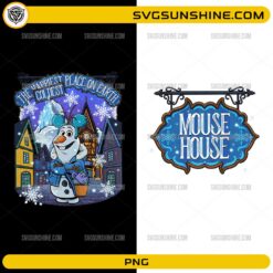 The Happiest Place On Earth Coldest Place Winter Olaf PNG winter vacation shirt design with snowman character and snowy village