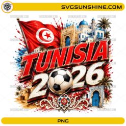 Tunisia 2026 Soccer PNG with flag soccer ball architecture and blue door