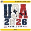 USA 2026 World Cup PNG featuring vintage patriotic typography, soccer player silhouettes, and transparent background