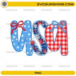 USA Patriotic PNG with stars floral patterns gingham print and bows