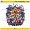 USA World Cup 2026 PNG featuring Team USA soccer players, American flag, championship trophy, and transparent background