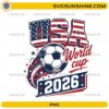 USA World Cup 2026 PNG featuring patriotic American flag typography, soccer ball, and transparent background