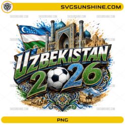 Uzbekistan 2026 Soccer PNG with flag soccer ball and blue dome architecture