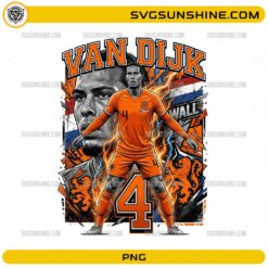 Van Dijk Netherlands World Cup 2026 PNG with number 4 jersey and bold football fan art