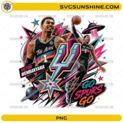 Victor Wembanyama Spurs PNG featuring colorful basketball artwork and Go Spurs Go design
