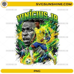 Vinícius Jr Brazil Soccer PNG with number 7 football player artwork, green yellow blue colors, flames, and lightning effects