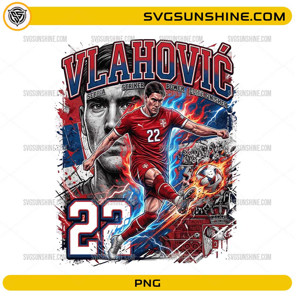 Vlahović Serbia Soccer PNG number 22 striker football design