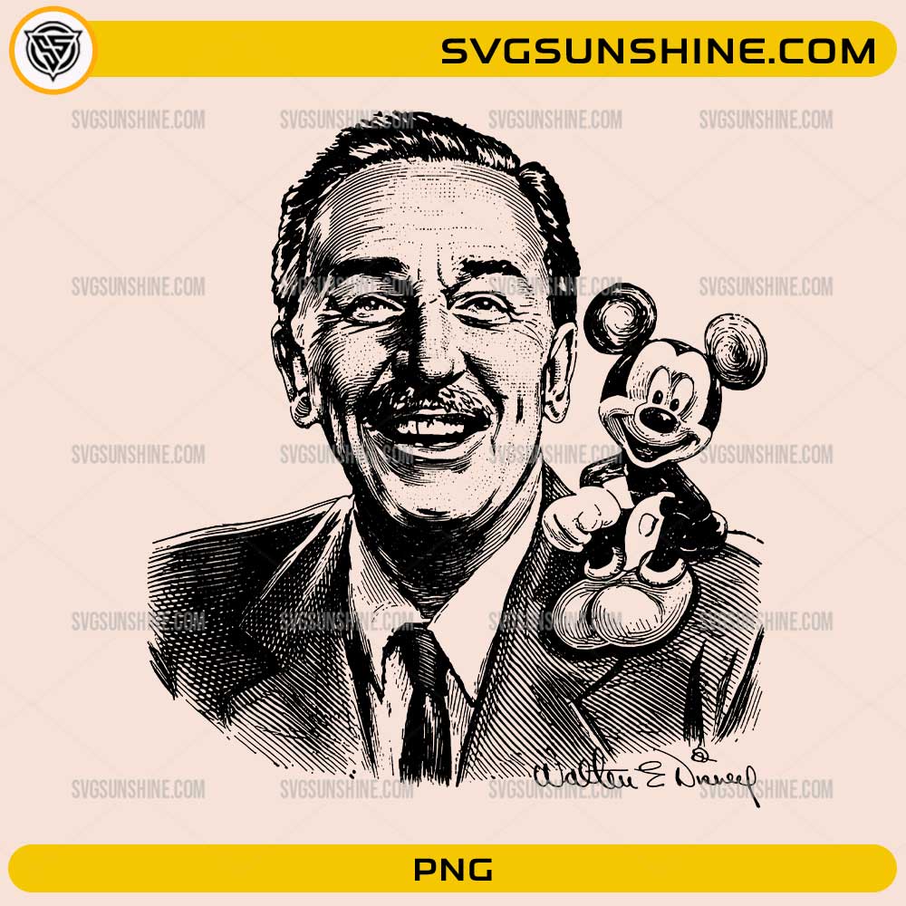 Walt Disney and Mickey Mouse PNG vintage sketch illustration for sublimation and DIY projects
