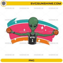 Wemby The Alien PNG featuring San Antonio basketball-inspired alien character holding two basketballs