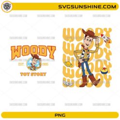 Woody Toy Story PNG Bundle featuring two cowboy-inspired cartoon designs for sublimation and Cricut projects.
