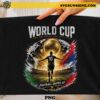 World Cup 2026 Football PNG featuring a golden soccer ball, football player silhouette, stadium scene, and One World One Goal design for t-shirts, sublimation, Cricut, and sports merchandise.