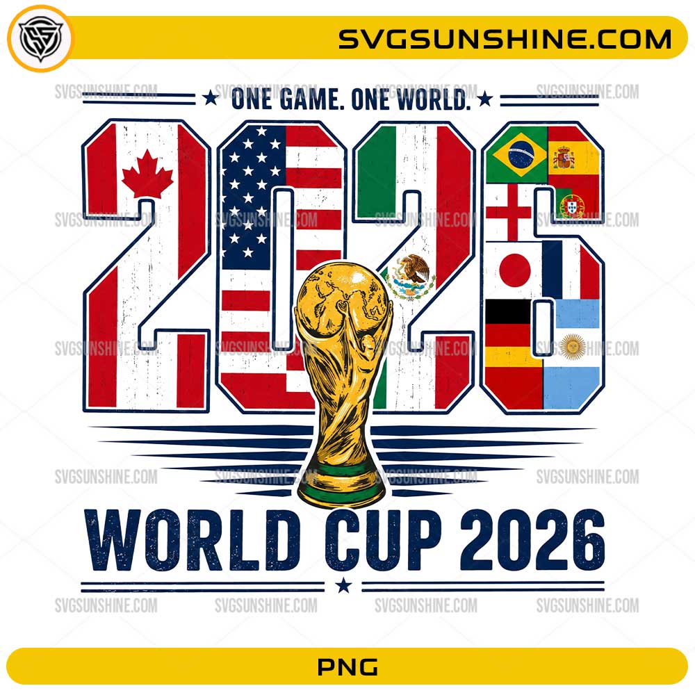 World Cup 2026 PNG featuring championship trophy, international flags, and transparent background