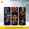 2026 World Soccer Legends 20oz skinny tumbler PNG sublimation wrap featuring championship trophy, soccer players, USA, Canada, Mexico flags, and stadium artwork