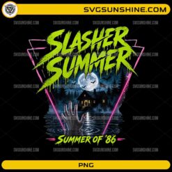 Slasher Summer PNG, Summer of '86 Horror Retro Neon Halloween PNG, Summerween Vintage Slasher Digital Download