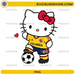 Cute kitty inspired Colombia soccer PNG wearing a Colombia football jersey with transparent background for sublimation and DIY crafts