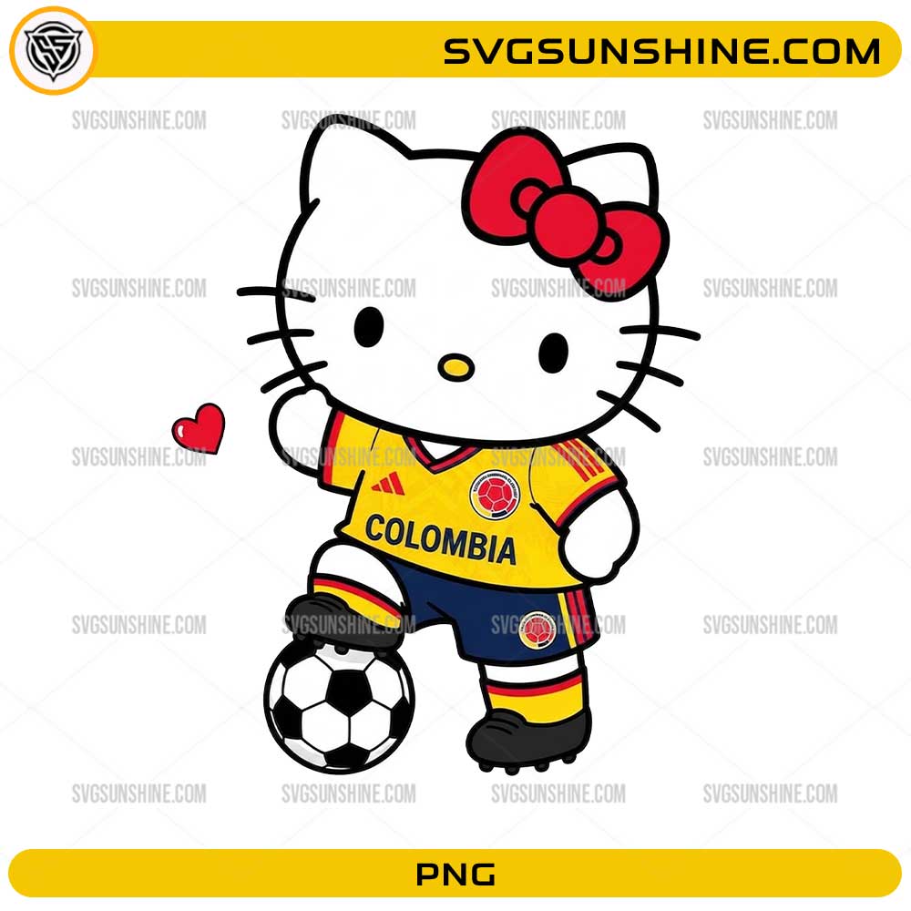 Cute kitty inspired Colombia soccer PNG wearing a Colombia football jersey with transparent background for sublimation and DIY crafts