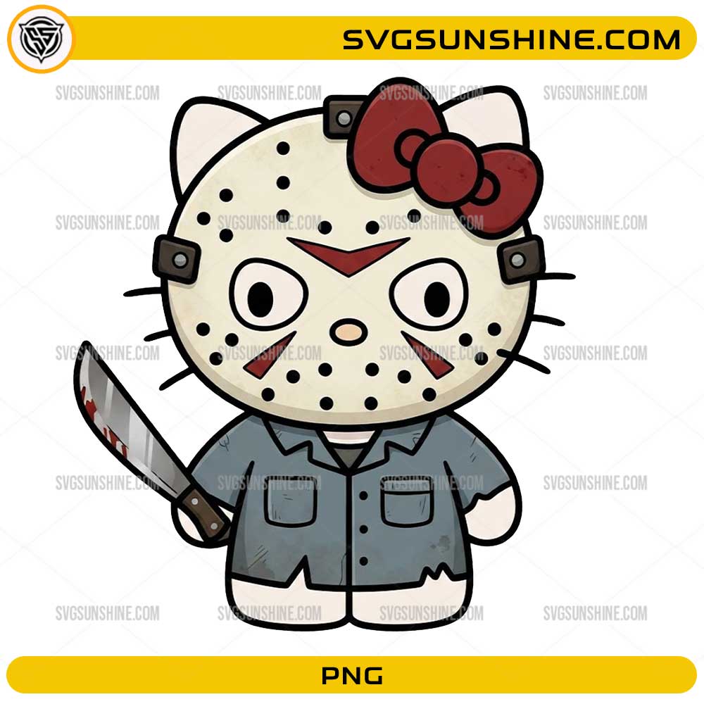 Horror Hello Kitty Jason Voorhees PNG with hockey mask and machete Halloween digital design