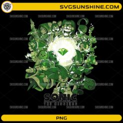 Sonic the Hedgehog Guardians of the Emerald PNG featuring Sonic and multiple characters surrounding a glowing green emerald