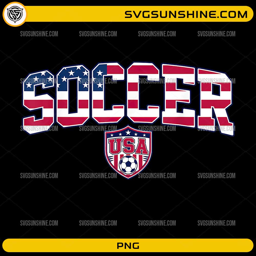 American Soccer USA Flag PNG patriotic soccer design with USA flag lettering and soccer crest