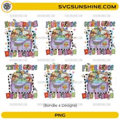 Back To School Toy Story Grade Level Bundle PNG featuring Kindergarten through Fifth Grade school designs