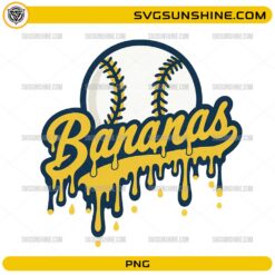 Bananas Baseball Drip PNG featuring a retro dripping baseball logo with transparent background
