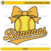 Bananas Softball Bow PNG with yellow softball and cute bow transparent background