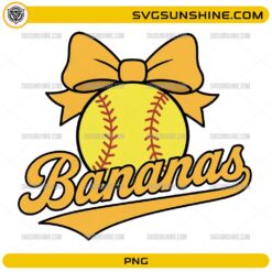Bananas Softball Bow PNG | Cute Yellow Softball Banana Design Digital Download