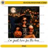 Barbie I'm Just Here For The Boos PNG featuring a stylish Halloween witch holding a pumpkin bucket