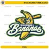 Baseball Bananas PNG featuring a smiling banana mascot holding a baseball bat with transparent background