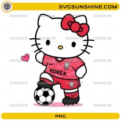 Cute kitty inspired Korea soccer PNG wearing a Korea football jersey with transparent background for sublimation and DIY crafts