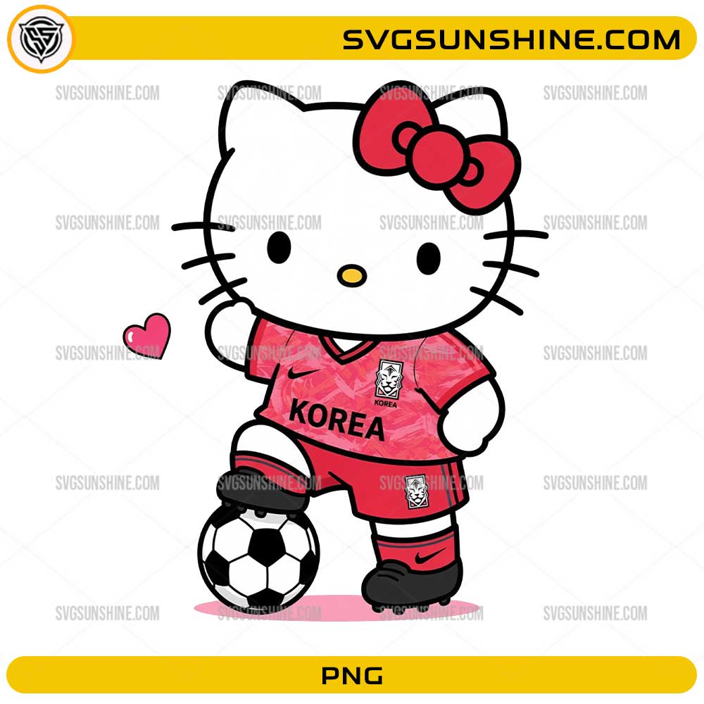 Cute kitty inspired Korea soccer PNG wearing a Korea football jersey with transparent background for sublimation and DIY crafts