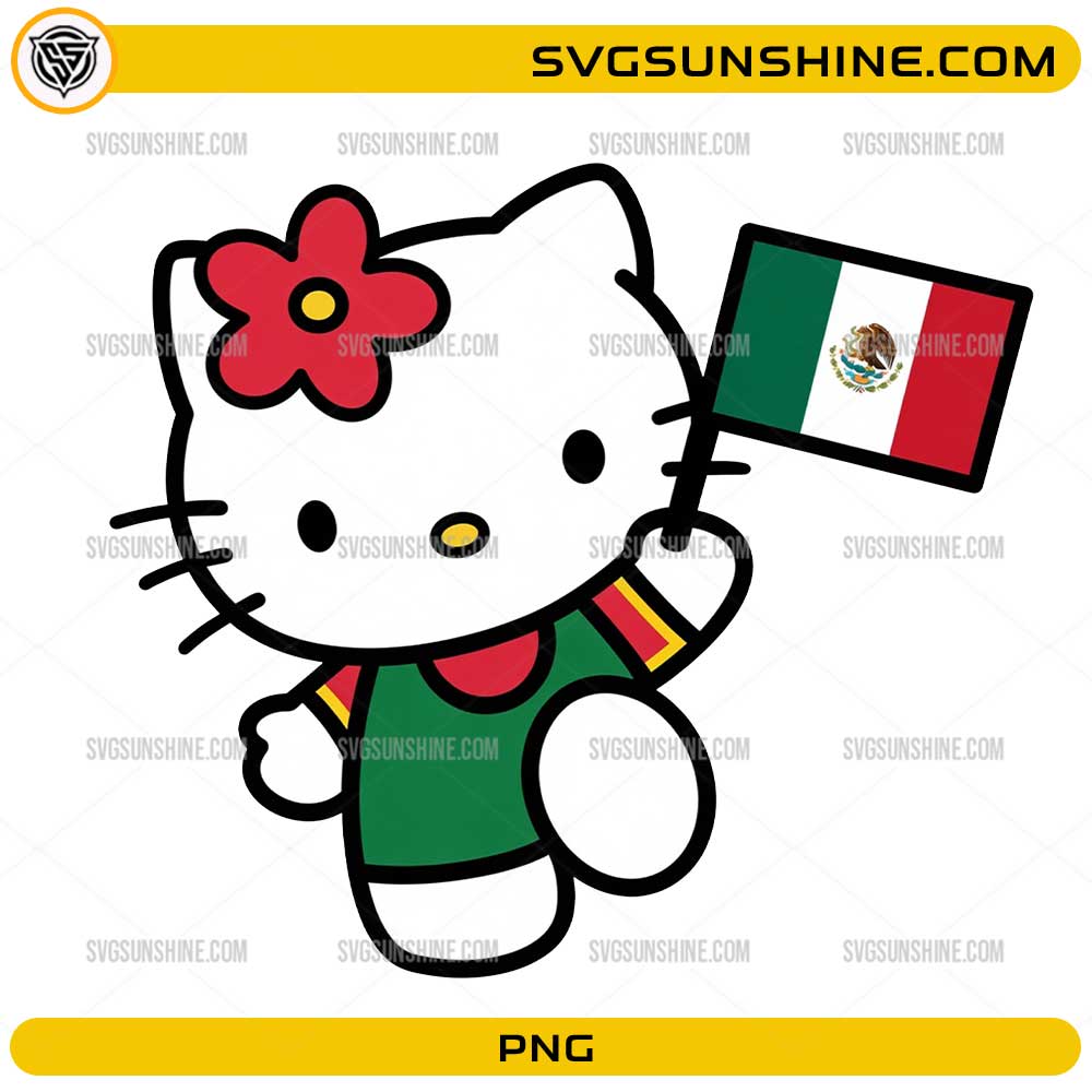 Cute kitty inspired Mexico flag PNG wearing a Mexico-themed outfit with transparent background for sublimation and DIY crafts
