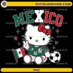 Cute kitty inspired Mexico soccer PNG wearing a green football jersey with Mexico flag and soccer ball for sublimation.