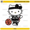Cute kitty inspired San Antonio Spurs basketball PNG wearing a black Spurs jersey with a basketball for sublimation.