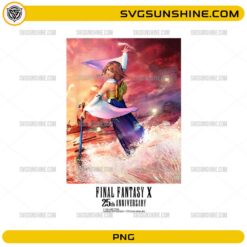 Final Fantasy X 25th Anniversary Yuna PNG featuring beautiful anniversary artwork of Yuna performing her iconic dance.