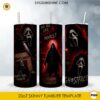 Ghost Face inspired horror 20oz skinny tumbler PNG sublimation wrap featuring spooky masked slasher artwork with dark Halloween theme