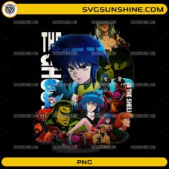 Ghost in the Shell Character Collage PNG featuring colorful cyberpunk anime characters in a futuristic sci-fi composition