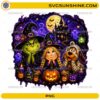 Grinch Halloween Friends PNG with spooky witch characters pumpkins haunted castle and purple Halloween magic