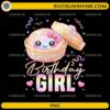 Happy Birthday Girl PNG featuring a cute kawaii dumpling in a jeweled box with pastel rainbow colors, bows, hearts, and sparkles