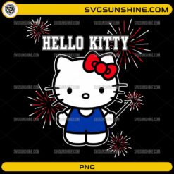 Hello Kitty Fireworks PNG featuring a cute kitty holding a sparkler with festive fireworks