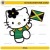 Cute Hello Kitty Jamaica PNG holding the Jamaica national flag while wearing a patriotic outfit.
