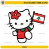 Cute Hello Kitty Lebanon PNG holding the Lebanon national flag while wearing a patriotic outfit.