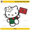 Cute Hello Kitty Morocco PNG holding the Morocco national flag while wearing a patriotic outfit.