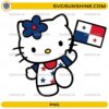 Cute Hello Kitty Panama PNG holding the Panama national flag while wearing a patriotic red, white, and blue outfit.