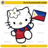 Cute Hello Kitty Philippines PNG holding the Philippines national flag while wearing a patriotic red and blue outfit.