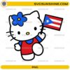 Cute Hello Kitty Puerto Rico PNG holding the Puerto Rico flag while wearing a patriotic red and blue outfit.