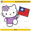 Cute Hello Kitty Taiwan PNG holding the Taiwan flag while wearing a purple patriotic outfit.