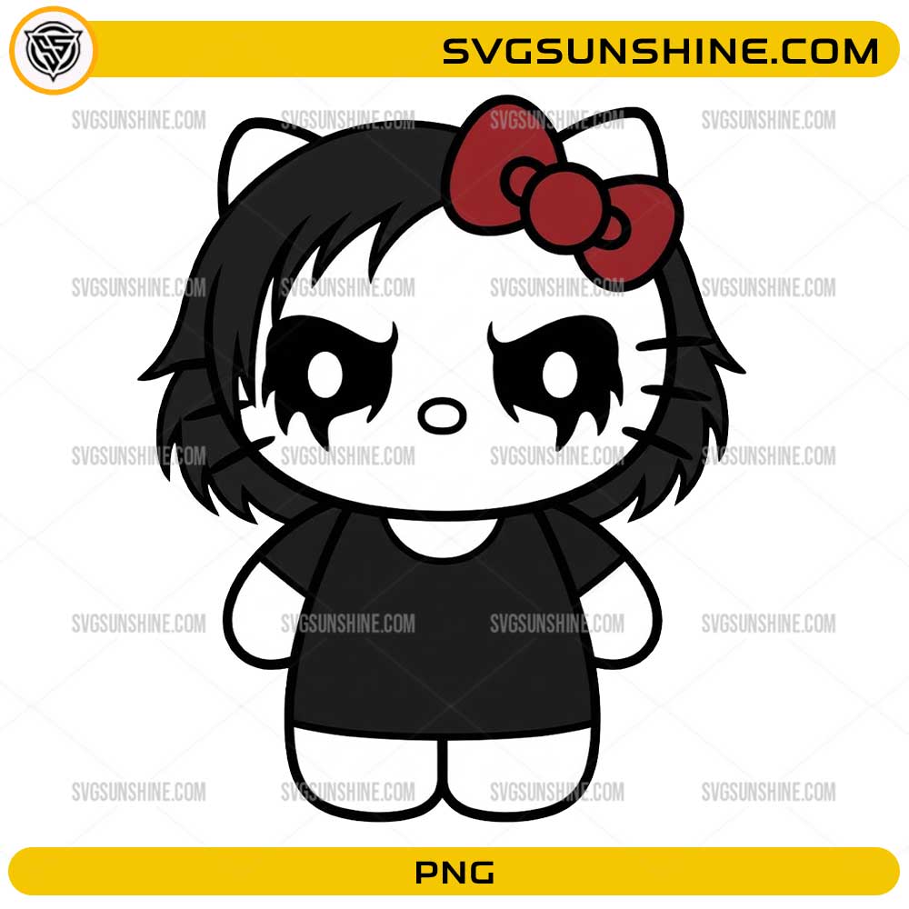 Hello Kitty The Crow PNG gothic Halloween digital design with transparent background