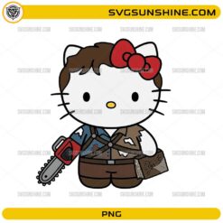 Horror Hello Kitty Ash Williams PNG cute horror digital design with chainsaw